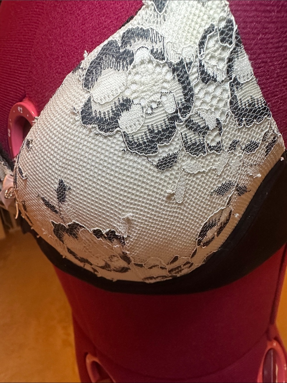 Victoria's Secret Body by Victoria Lined Demi Bra Black Lace White Overlay - Picture 6 of 13